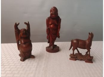 Three  Hand-carved Chinese Wooden Figures