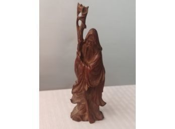 Chinese Rosewood Carving Of Man With Staff