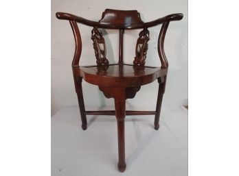 Floral Carved Rosewood Corner Chair With Marble Inserts