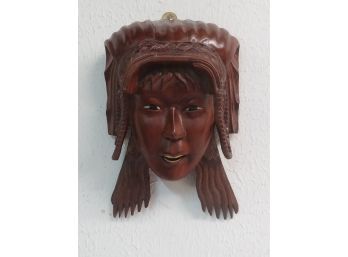 Carved Wooden Chinese Wall Hanging Of Young Lady