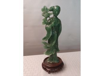 Carved Chinese Hardstone Figure Of Woman With Flowers