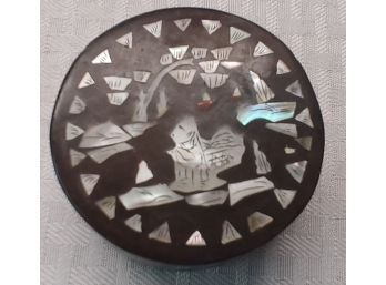 Round Chinese Laquerware Box With Mother-of-pearl Inlay