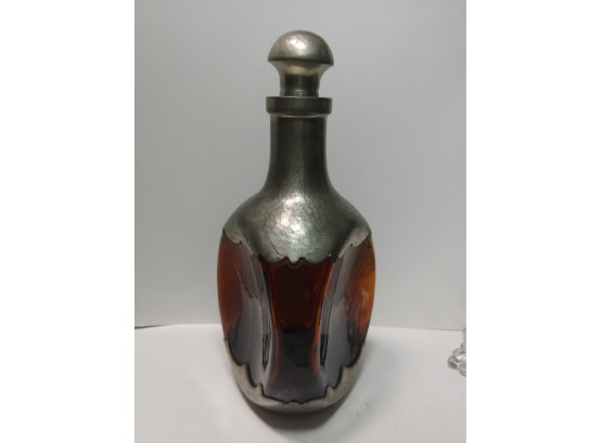 Royal Holland Pewter Amber Pinched Glass Decanter