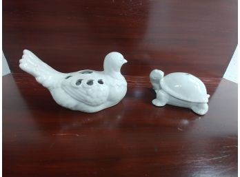 Ceramic Bird And Turtle Flower Frogs