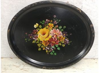 Oval Floral Decorated Toleware Serving Tray