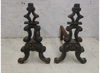 Fancy Pair Of Cast Iron Christmas Tree Form Andirrons