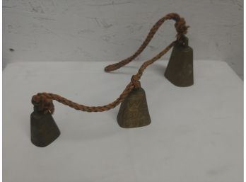 String Of Three Graduated Handcrafted Indian Brass Bells