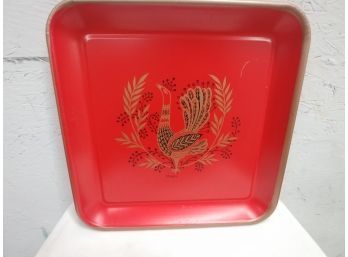 Mid-century Peacock Decorated Tray Signed Maxey