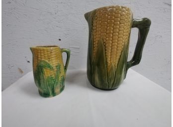 4 1/2 And 7 1/2 In Antique Majolica Corn Pictures Both As Is