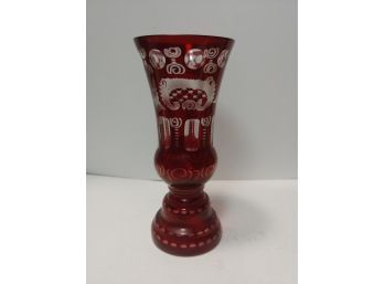 6 1 /2  Inch Ruby Cut To Clear Bohemian Style Vase