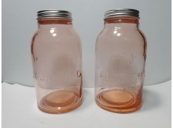 Two Pink Lightning Screw Top Canning Jars One As Is