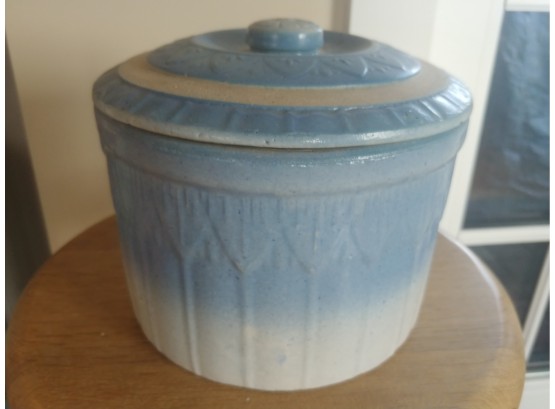Blue And Gray Stoneware Butter Crock