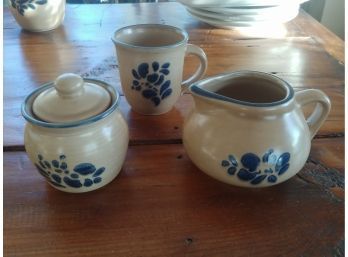 Pfaltzgraff Pottery Folk Art Pattern Sugar Creamer And Coffee Cup