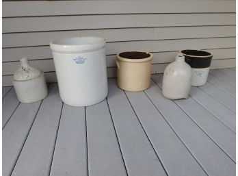 Lot Of 5 Assorted Jugs And Crocks Various States Of Condition