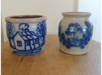 Two Miniature Beumont Pottery Decorated Crocs