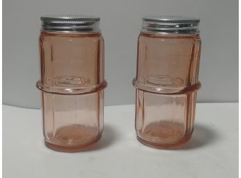 Pair Of Pink Glass Hoosier Style Salt And Pepper Shakers