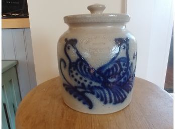 Beaumont Pottery Double Bird Decorated Crock