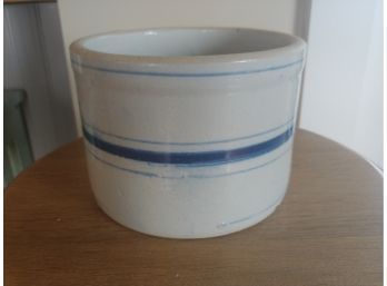 Blue Striped Stoneware Butter Crock As Is