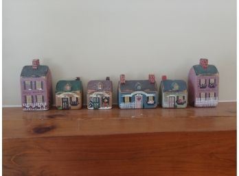 6 Miniature Hand Painted Folk Art Houses By S.Miller