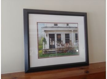 Signed John Rossini Print Of Country Porch With Rocking Chairs