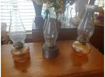 3 Oil Lamps 1 Tin With Mirrored Reflector