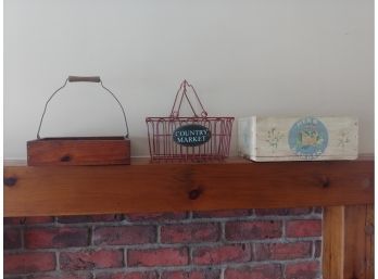 Hand-painted Herb Garden, Box Country Market Basket ,and Pine Carry