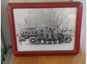 Framed Photograph Of Ladder Truck In Front Of Methuen Fire Station Osgood Street