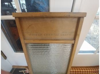 Antique Wooden Washboard With Glass Insert