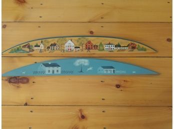 Two Decorative Country Painted Over Window Wall Plaques