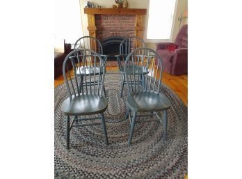 Set Of Four Blue Painted Loop Back Windsor Chairs To With Arms
