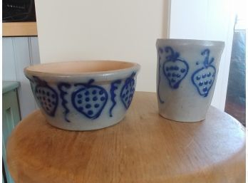 Two Pieces Of Strawberry Decorated Beaumont Pottery