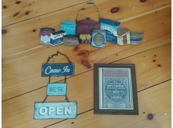 Decorative Tin Kitchen Wall Hangings Metal Open Sign And Framed Coca-Cola Advertising