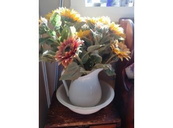 Semi Porcelain Pitcher And Bowl With Faux Sunflowers( Marriage)
