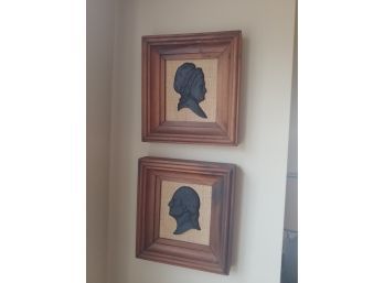 Framed Cast Metal Busts Of George And Martha Washington