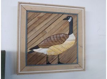 Rustic Framed Wooden Mosaic Canadian Goose Signed Degroof