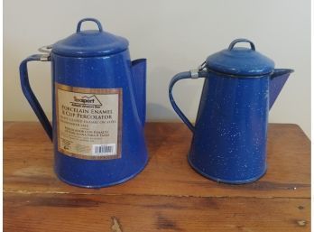 True Blue Enamelware Coffee Pots One With Percolator