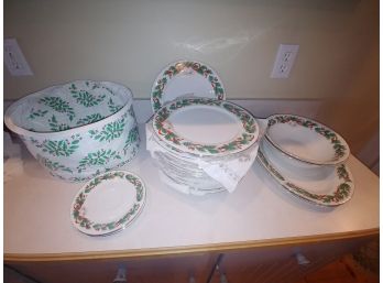 Lot Of Royal Majestic Christmas China To Include Set Of 12 Dinner Plates To Platters To Serving Bowls Etc
