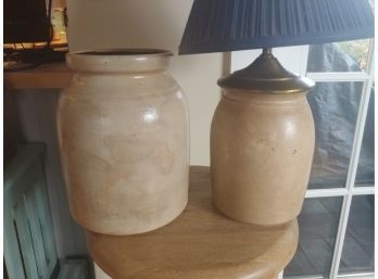 Stoneware Storage Crock And Crock Lamp
