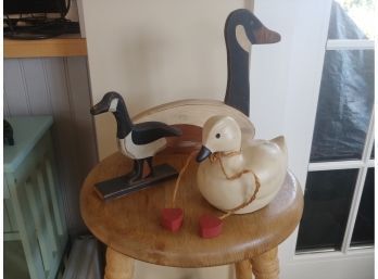 Two Wooden Canadian Geese And Resin Duck