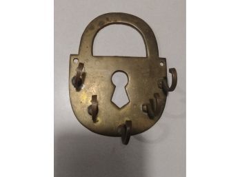 Solid Brass Wall Mount Key Holder In The Shape Of A Padlock