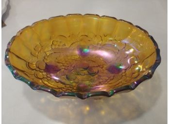 Oval Footed Carnival Glass Bowl ( Small Chips)