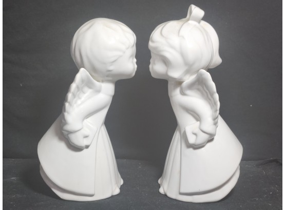 Pair Of Ceramic Kissing Angels