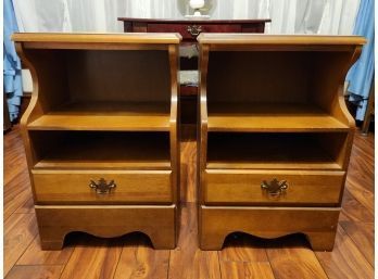 Pair Of Maple One Drawer Night Stands With Formica Tops