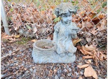 Plastic Resin Garden Statuary Of Young Girl With Bird