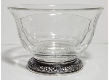 Floral Etched Divided Condiment Dish With  Floral Repose' Sterling Silver Base