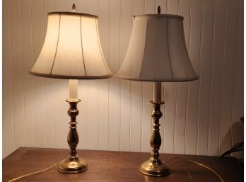 Pair Of Solid Brass Virginia Metal Crafters Candlestick Lamps