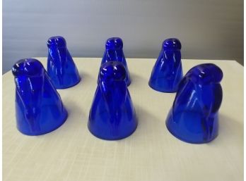 Set Of 6 Cobalt Blue Glass Nude Shot Glasses