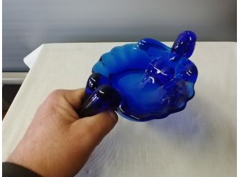 Cobalt Blue Glass Lady Reclining In Shell Nut Dish