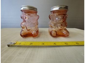 Pink Glass Honey Bear Salt And Pepper Shakers