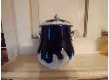 Fancy White Porcelain And Navy Blue Decorated Biscuit Jar